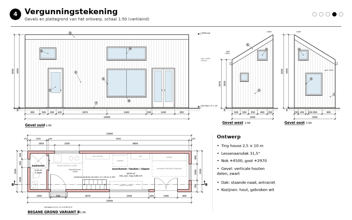 Schematisch voorbeeld van stap 5: vergunningstekeningen op basis van het ontwerp van de klant of bouwer
